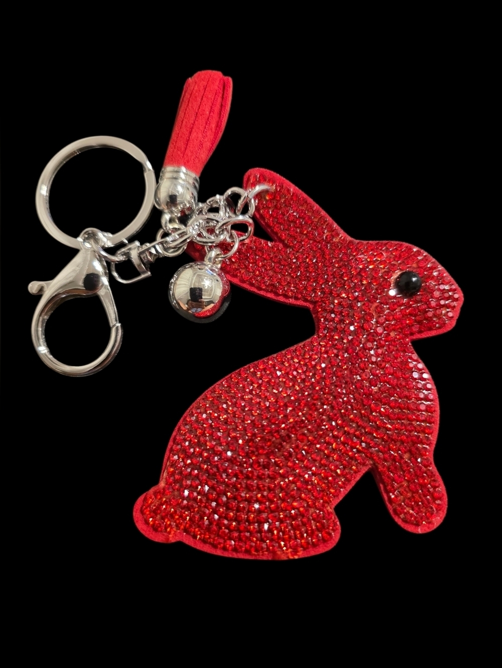 Red Rhinestone Bunny Bag Charm Keychain